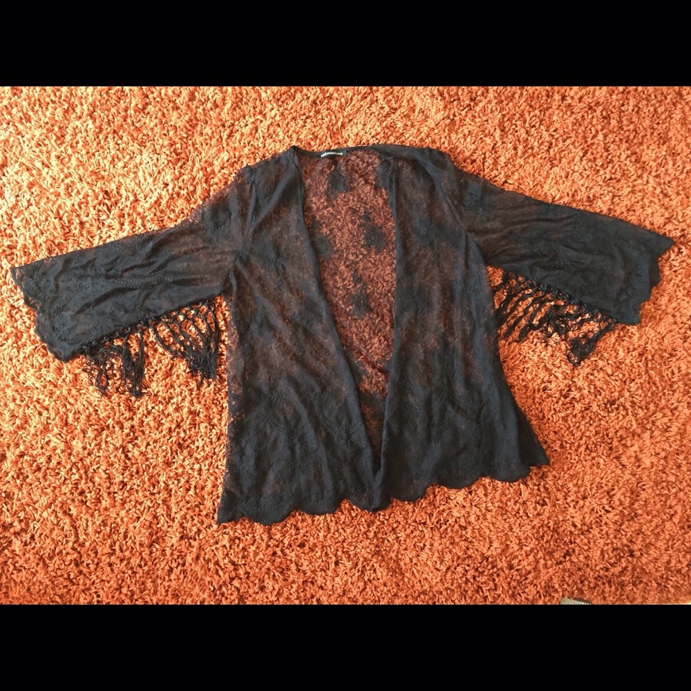 Fringe and lace black kimono boho